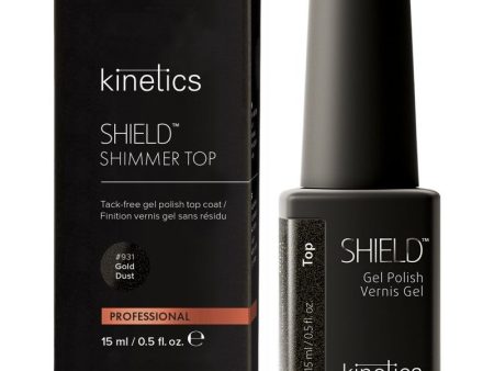 Viršutinis gelio lako sluoksnis Kinetics Shield Shimmer Top Gold Dust 931 KSST931, su aukso spalvos blizgučiais, 15 ml Sale