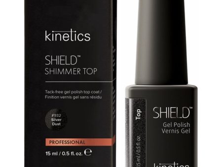 Viršutinis gelinio nagų lako sluoksnis Kinetics Shield Shimmer Top Silver Dust 932 KSST932, su sidabro spalvos blizgučiais, 15 ml Online Sale