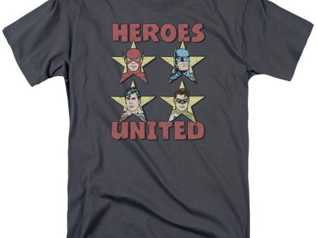 JUSTICE LEAGUE OF AMERICA : UNITED STARS S\S ADULT 100% COTTON 18\1 T-SHIRT Charcoal MD Online